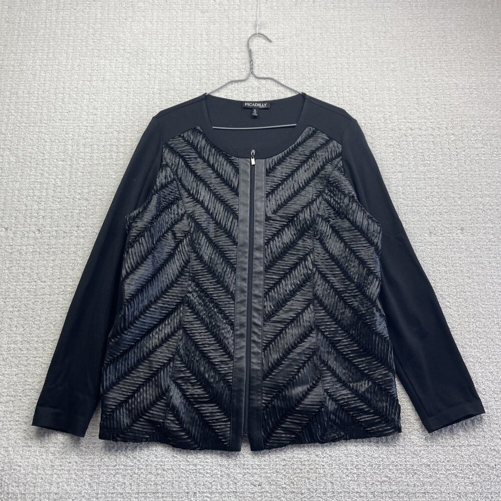 Picadilly Full Zip Jacket Black Moto Textured Mix-Media Women Sz XL Canada Made